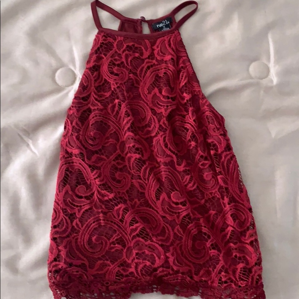 High neck lace top